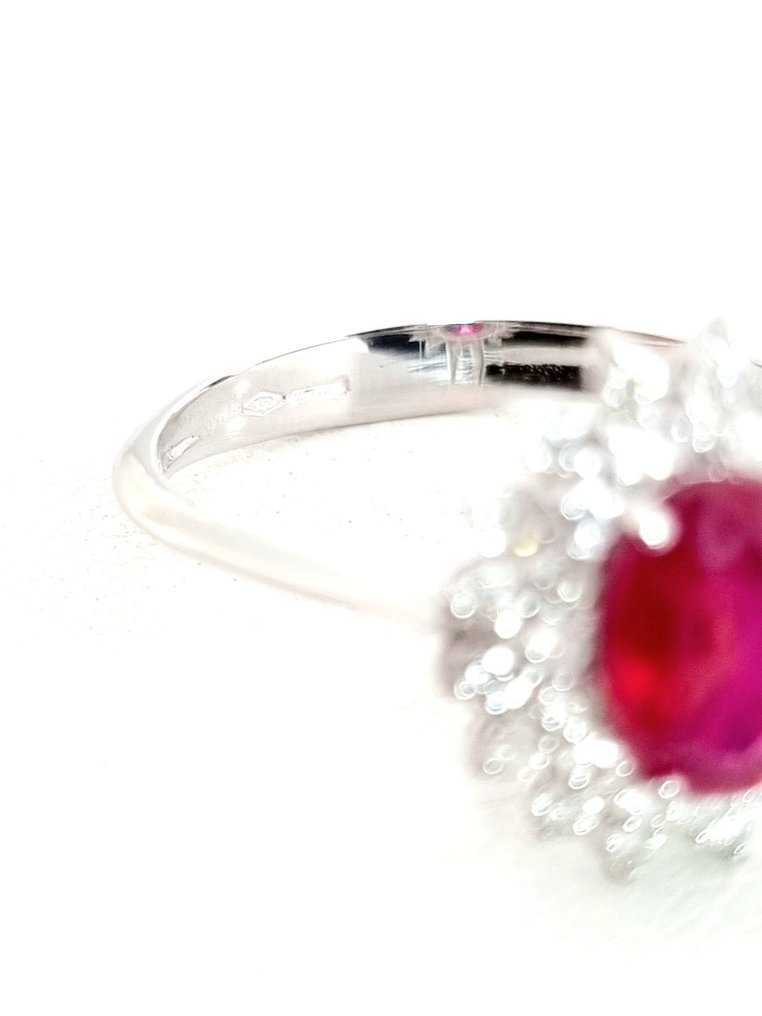 戒指 - 18K包金 白金 红宝石 - 钻石 #1.0