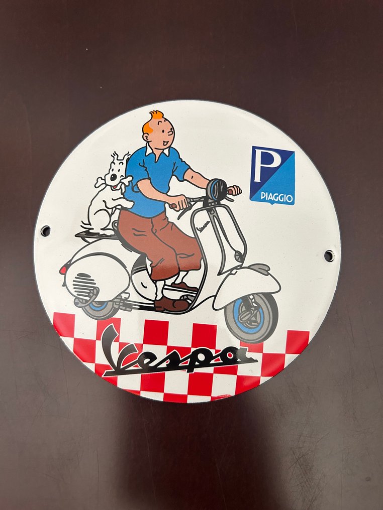 Vespa Piaggio Motorcycles Enamel Plaque Tintin - Zománc lemez - Zománc #1.0