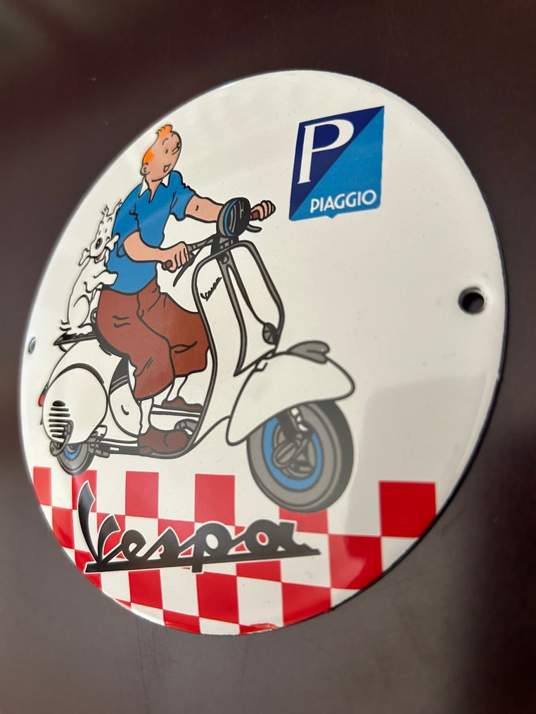 Vespa Piaggio Motorcycles Enamel Plaque Tintin - Zománc lemez - Zománc #2.1