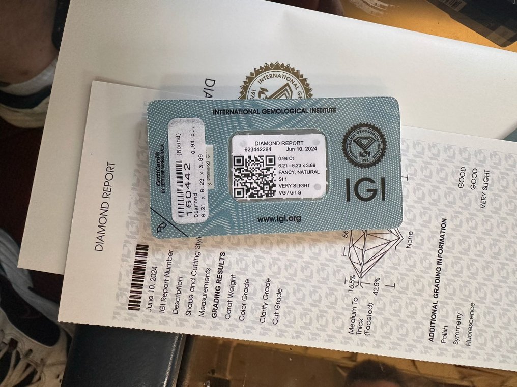 1 pcs Diamond (Natural) - 0.94 ct - Round - SI1 - International Gemological Institute (IGI) #3.2