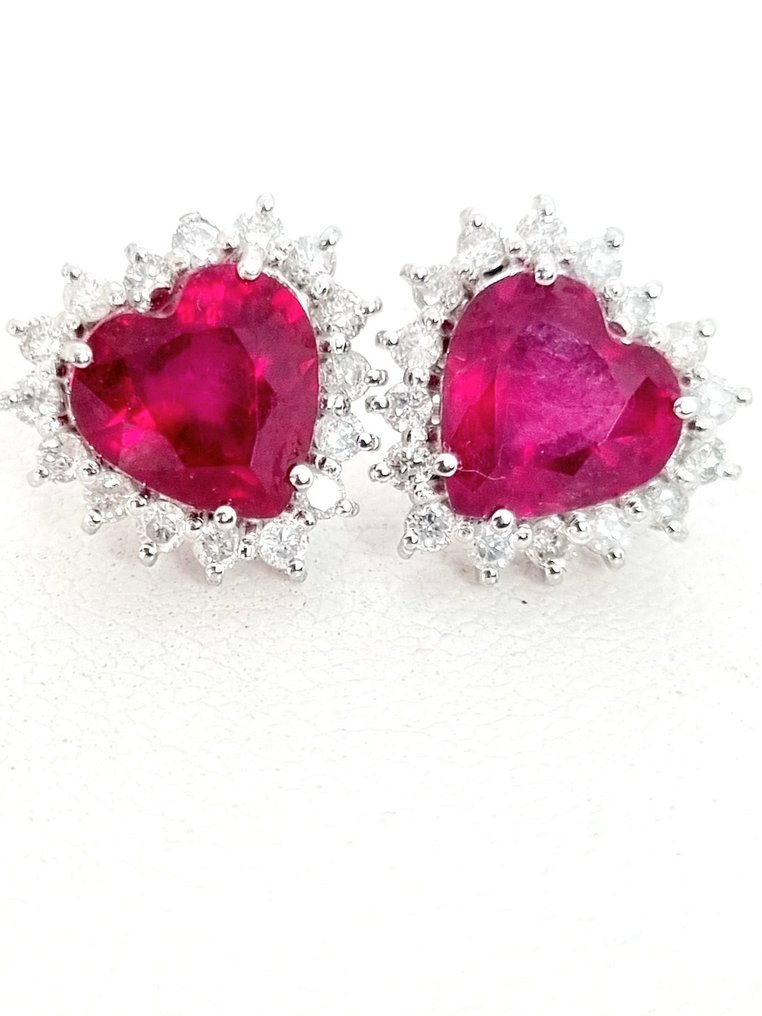 Σκουλαρίκια - 18 καράτια Λευκός χρυσός Ρουμπίνι - Διαμάντι #1.0