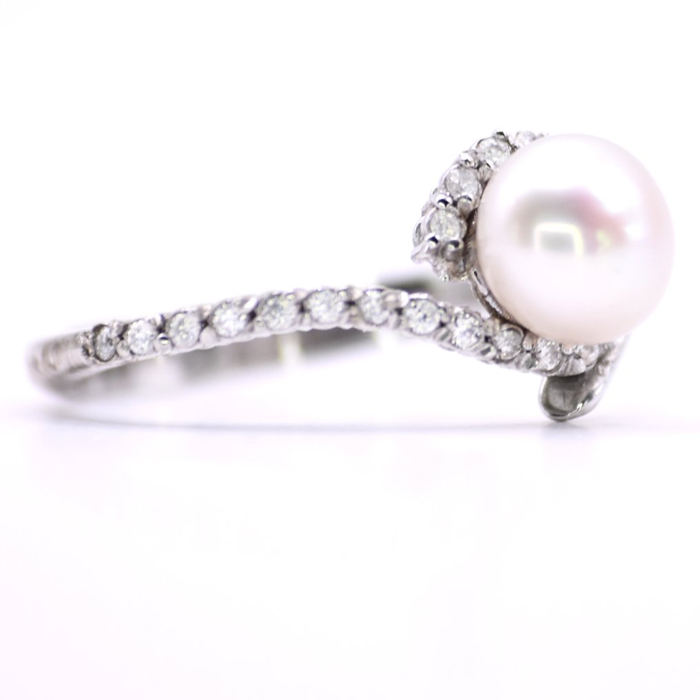 没有保留价 - 戒指 白金 -  1.71ct. tw. 钻石 (天然)  - 珍珠 - 奶油般的珍珠 #2.1