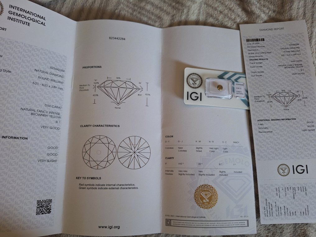 1 pcs Diamond (Natural) - 0.94 ct - Round - SI1 - International Gemological Institute (IGI) #2.1