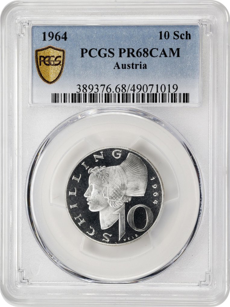 奧地利. 10 Schilling 1964 - PCGS PR68 Cameo #1.0