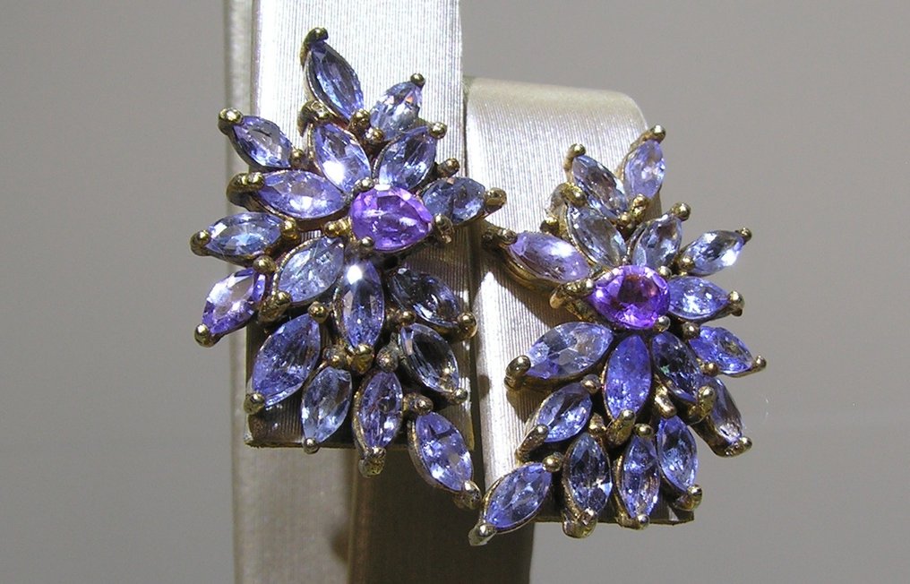 Τανζανίτης σκουλαρίκια - Ύψος: 25 mm - Πλάτος: 19.5 mm- 5.4 g - (2) #1.0