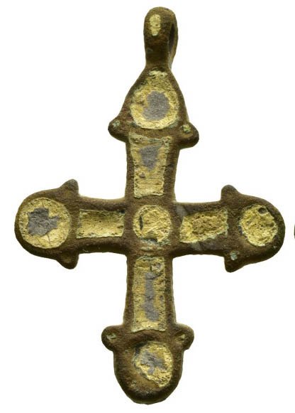 Viking Era Bronze, Hanging cross with two sides enameled in yellow, 37 mm, from the 9th-11th centuries AD. Extra Cross - 37 mm (No reserve price) #2.1