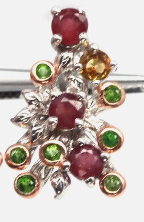 Sans prix de réserve - Boucles d'oreilles Argent Rubis - Citrine - diopside -gemme véritable #2.1