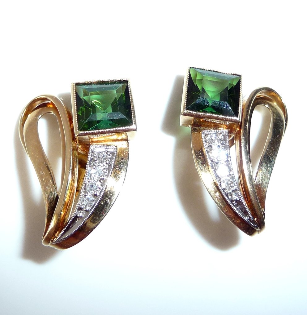 耳环 - 14K包金 黄金 -  3.20ct. tw. 电气石 - 钻石 - Reine Clips #1.0