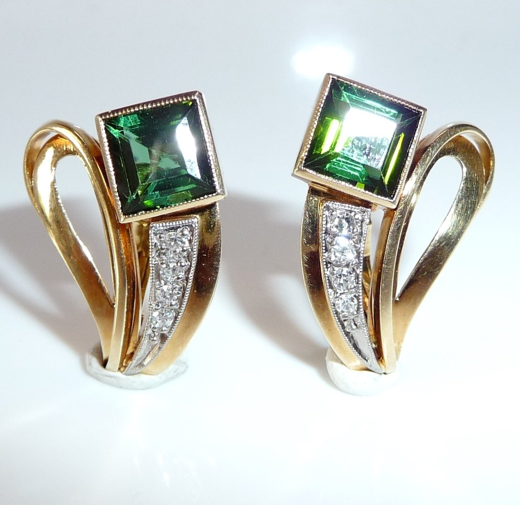 耳环 - 14K包金 黄金 -  3.20ct. tw. 电气石 - 钻石 - Reine Clips #2.1