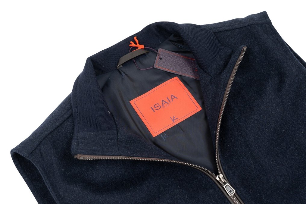 ISAIA NAPOLI RRP 3900€ Blue Navy Jacket Vest 100% Cashmere & Leather Details - 56 IT - Colete com enchimento - New with tags #4.3