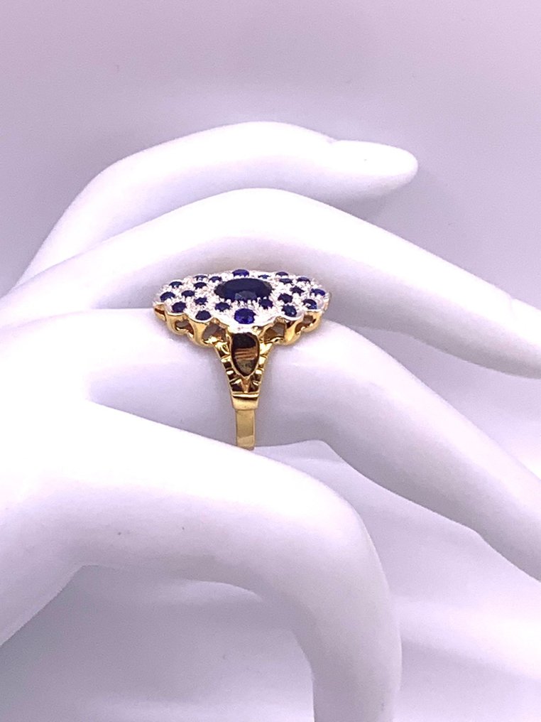 χωρίς τιμή ασφαλείας - Δαχτυλίδι - 9 kt. Κίτρινο χρυσό, Ασημί Ζαφείρι - Ζαφείρι #4.3