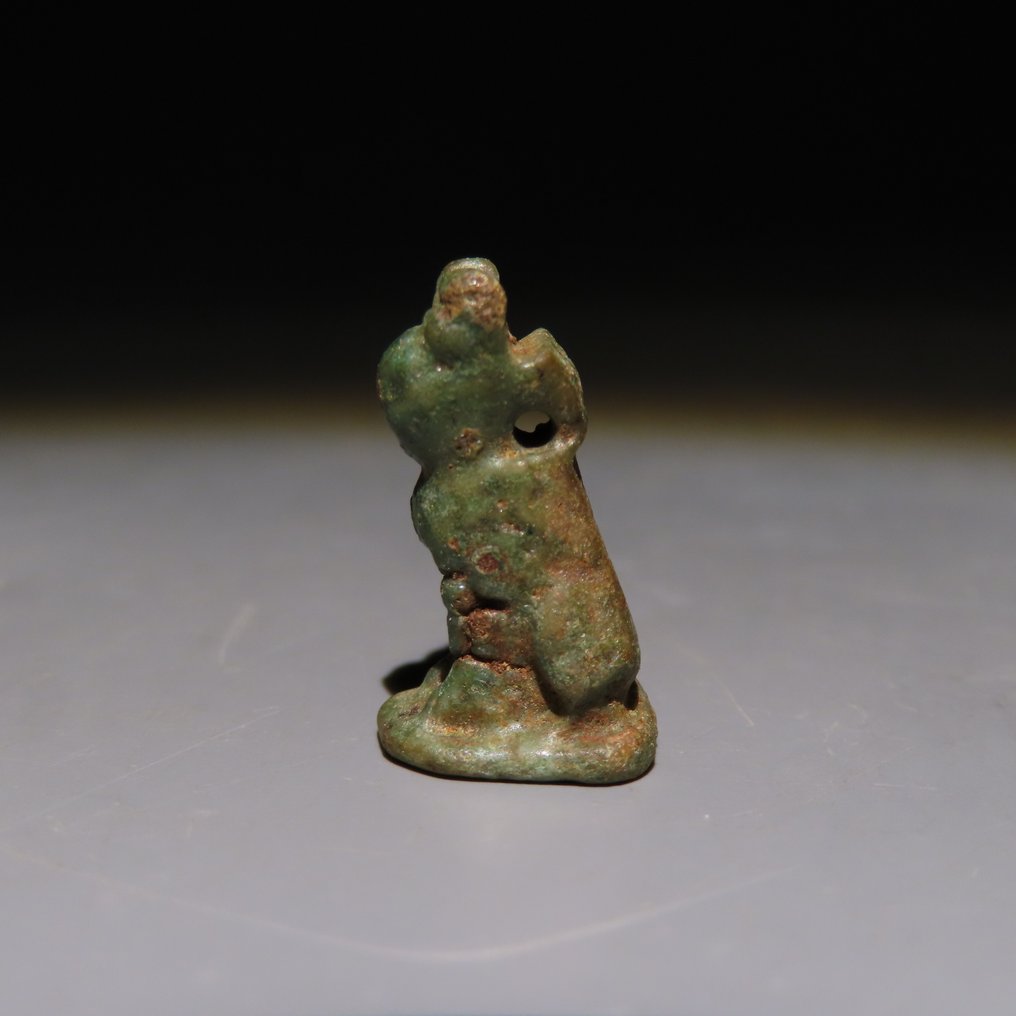 Ancient Egyptian Faience Bastet Amulet. Late Period, 664 - 332 BC. 1.8 cm height. #4.3
