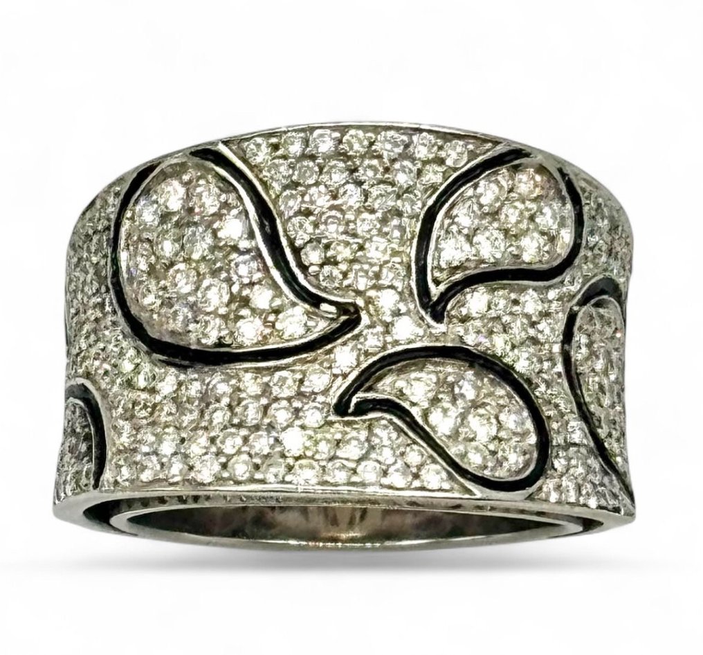 Zancan - Δαχτυλίδι - 18 καράτια Λευκός χρυσός - Διαμάντια και σμάλτα #1.0