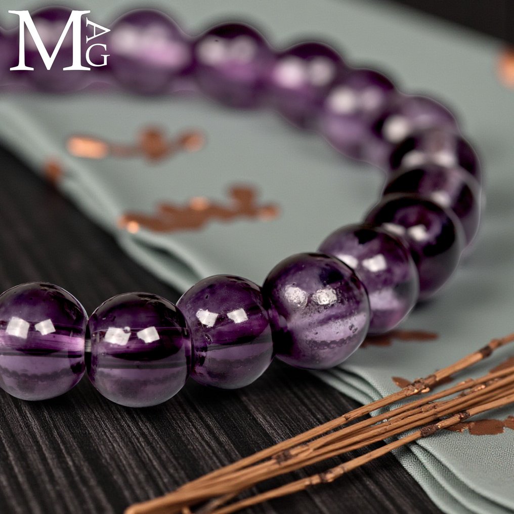 Βραχιόλι από Βολιβιανή αμέθυστο – 25 σφαίρες των 8 mm - Ύψος: 200 mm - Πλάτος: 8 mm- 16 g #1.0