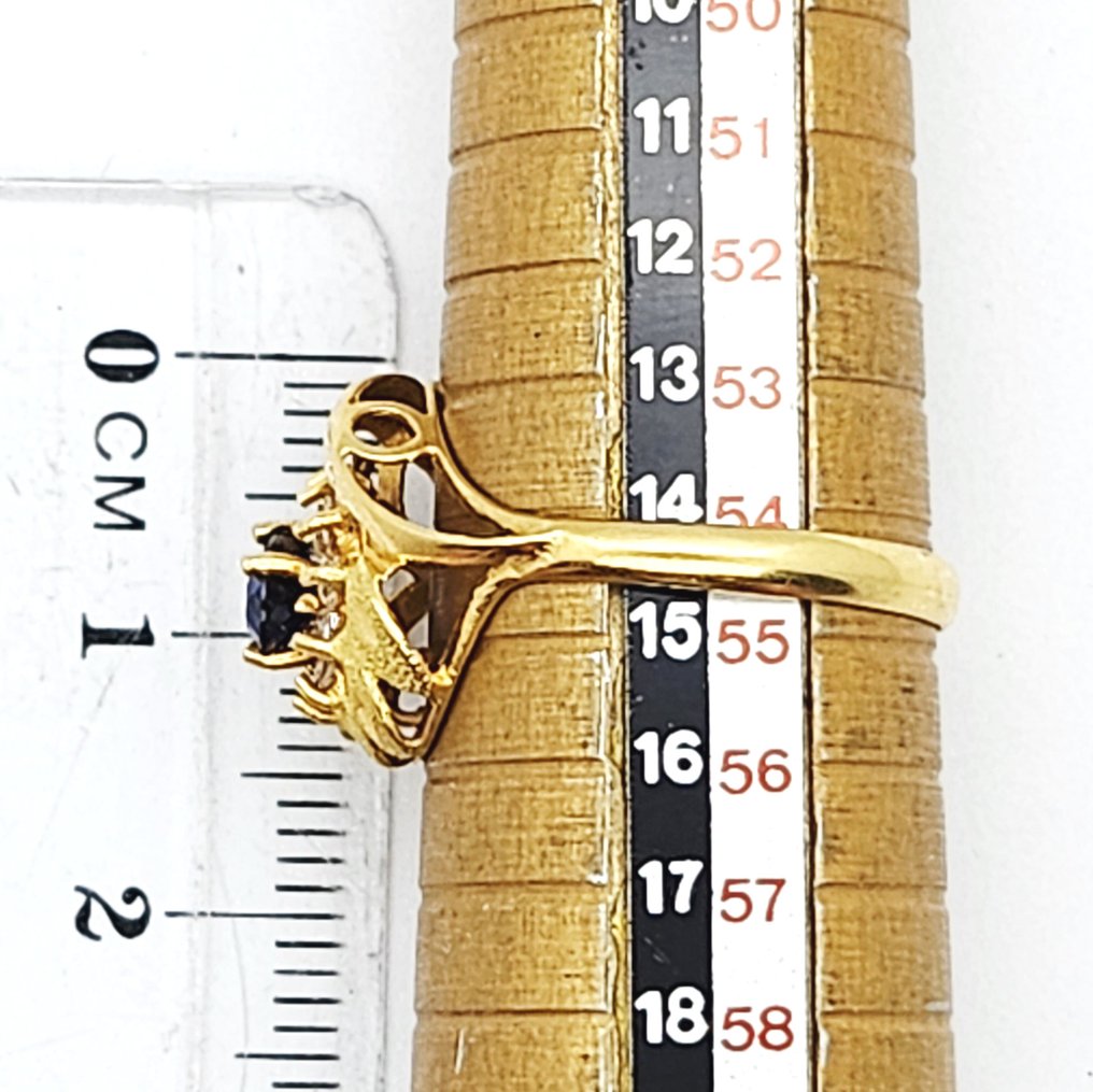 2件套珠宝 - 18K包金 黄金 - 1.35ct. tw. 蓝宝石 - 钻石 #1.0