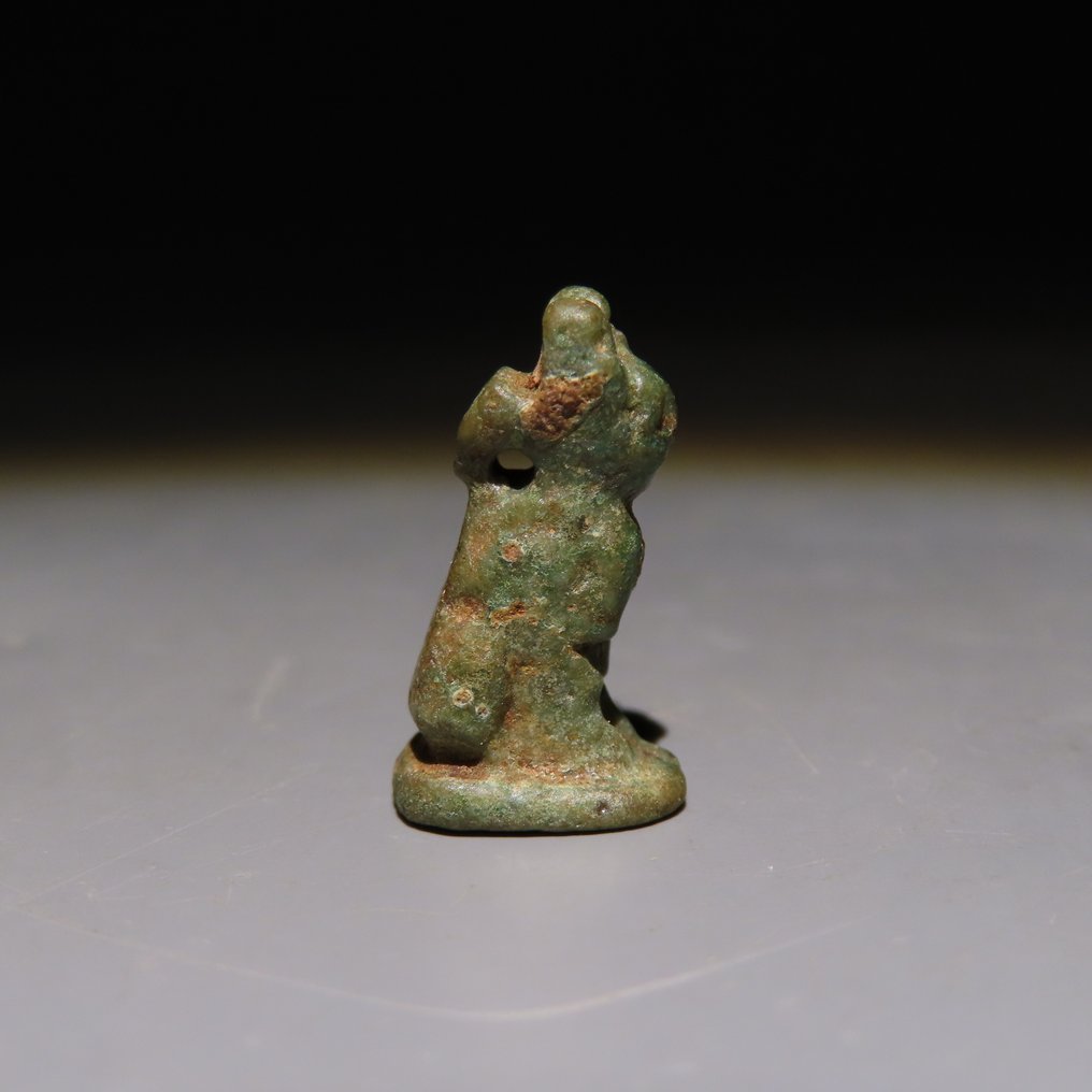 Ancient Egyptian Faience Bastet Amulet. Late Period, 664 - 332 BC. 1.8 cm height. #3.2