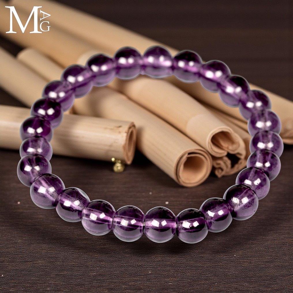 Βραχιόλι από Βολιβιανή αμέθυστο – 25 σφαίρες των 8 mm - Ύψος: 200 mm - Πλάτος: 8 mm- 16 g #1.0