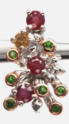 Sans prix de réserve - Boucles d'oreilles Argent Rubis - Citrine - diopside -gemme véritable #3.2