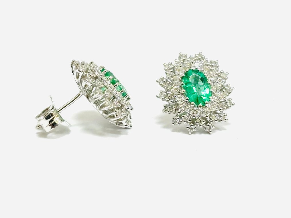 Σκουλαρίκια - 18 καράτια Λευκός χρυσός -  4.20ct. tw. Σμαράγδι - Διαμάντι - Κατασκευασμένο στην Ιταλία #3.2