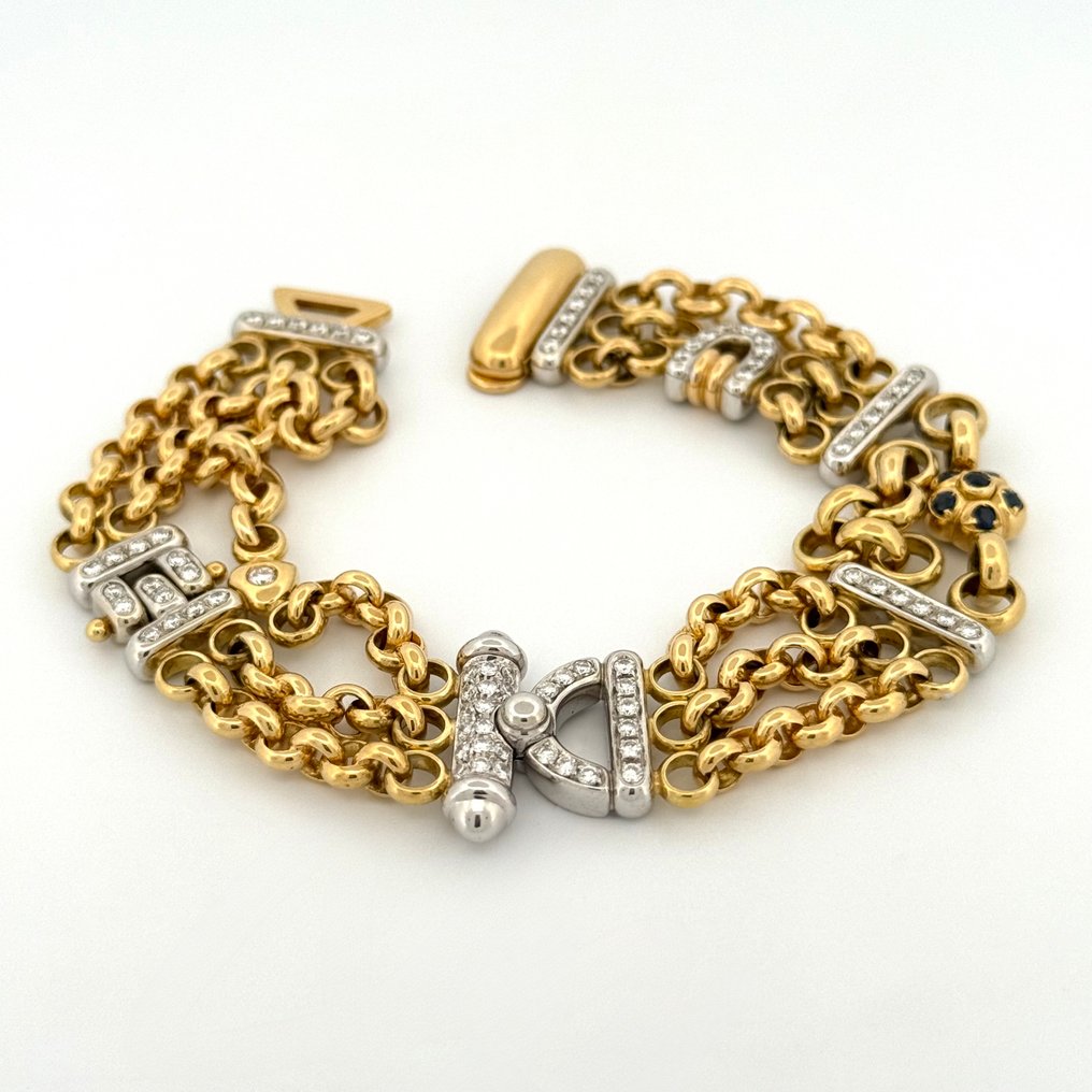 Handmade - Βραχιόλι - 48.8 g - 18 καράτια Κίτρινο χρυσό -  1.60ct. tw. Διαμάντι (Φυσικό)  - Ζαφείρι #4.3