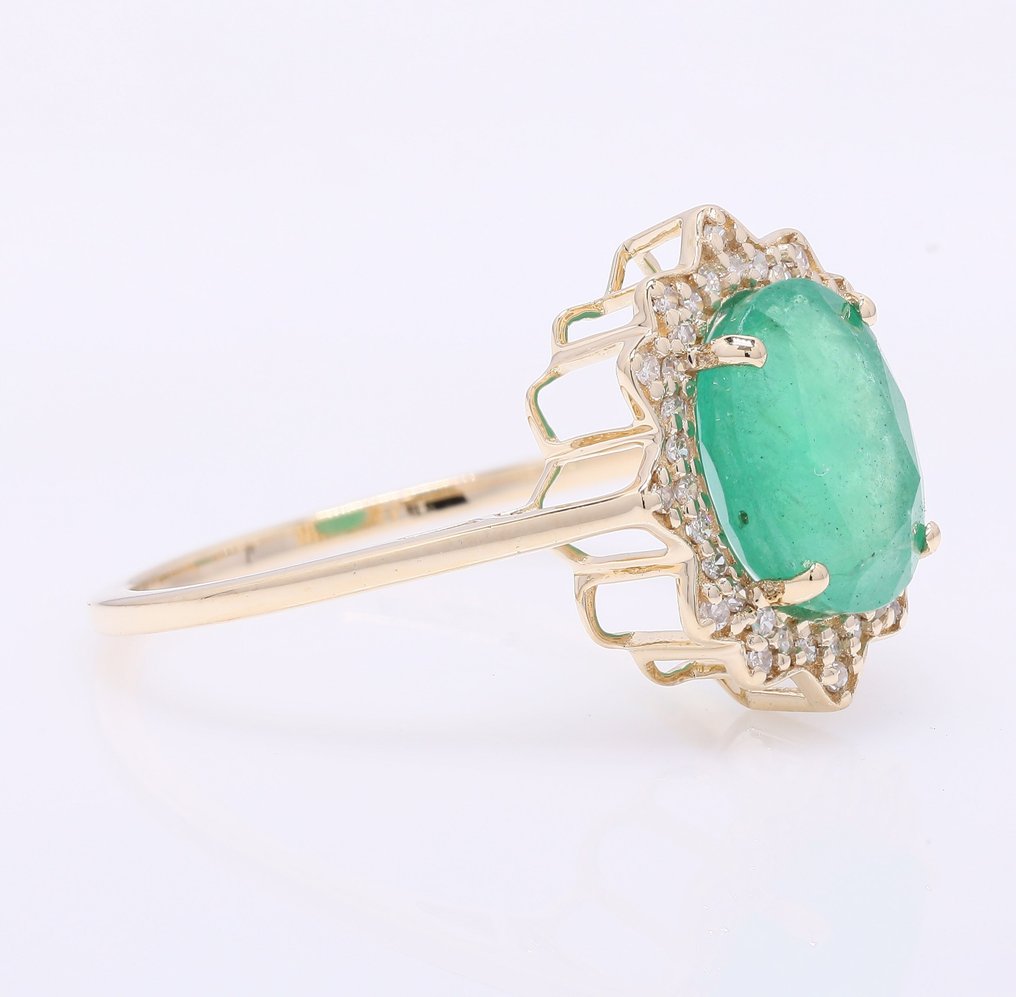 沒有保留價 - 戒指 - 14 克拉 黃金 -  2.36ct. tw. 祖母綠 - 鉆石 #1.0