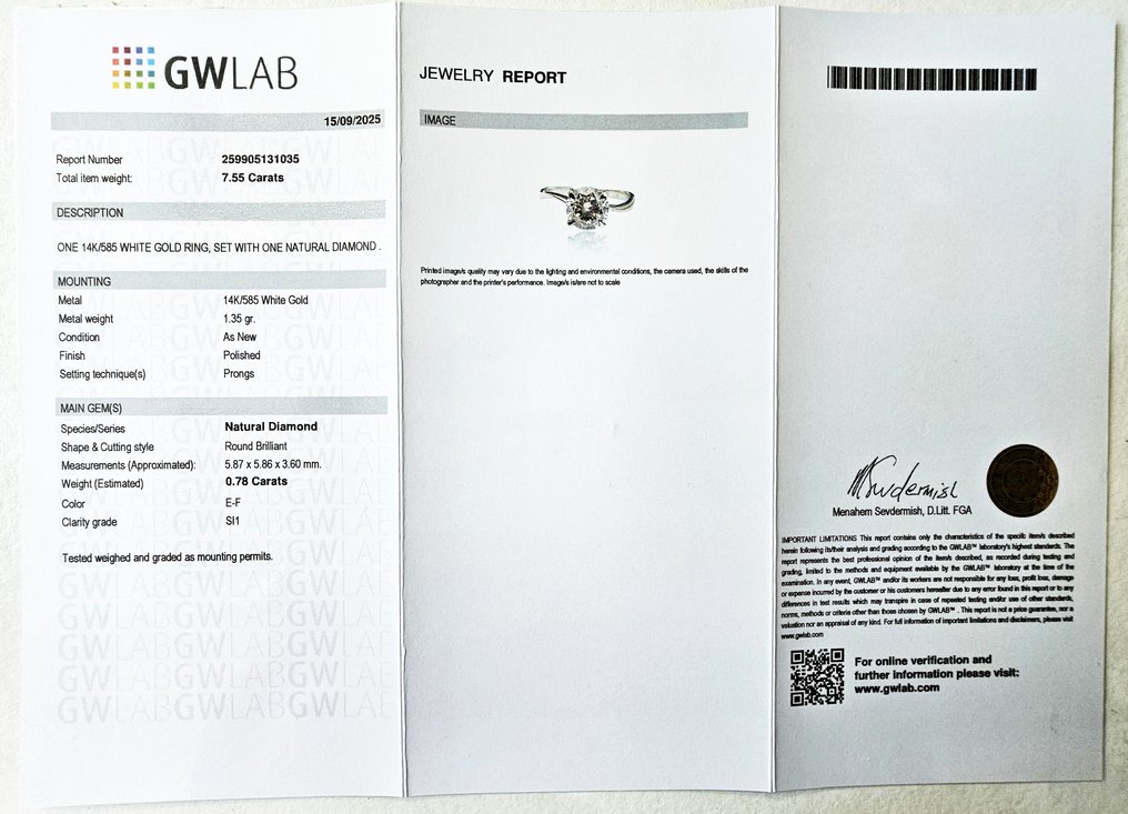 订婚戒指 - 14K包金 白金 -  0.78ct. tw. 钻石 (天然) #2.1