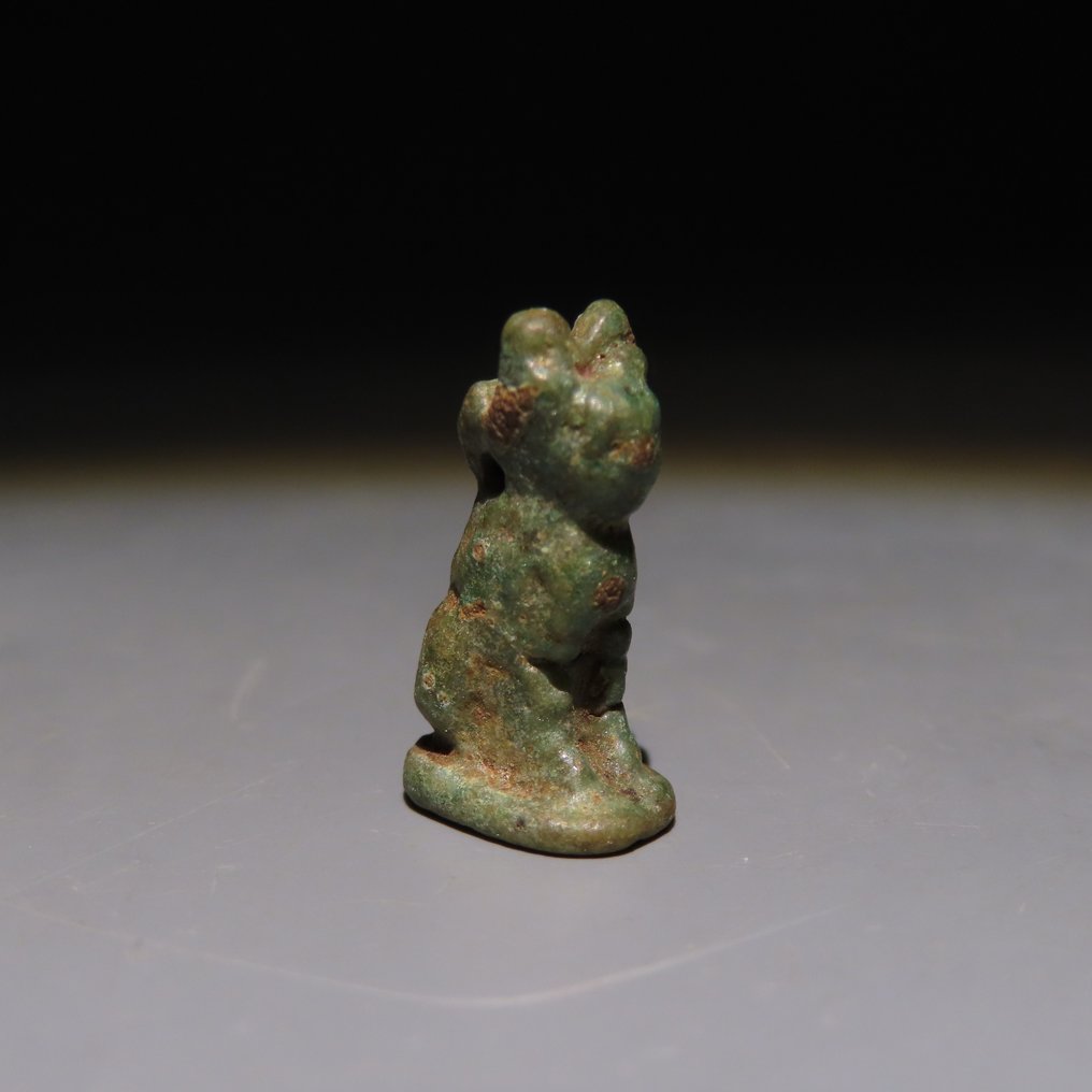 Ancient Egyptian Faience Bastet Amulet. Late Period, 664 - 332 BC. 1.8 cm height. #1.0
