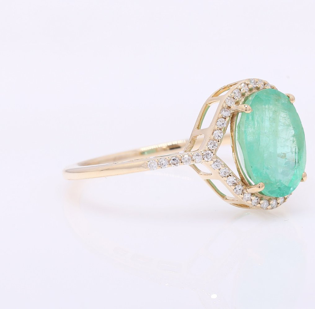 没有保留价 - 戒指 - 14K包金 黄金 - 2.29ct. tw. 祖母绿 - 钻石 #1.0