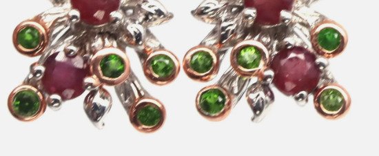 Sans prix de réserve - Boucles d'oreilles Argent Rubis - Citrine - diopside -gemme véritable #4.3