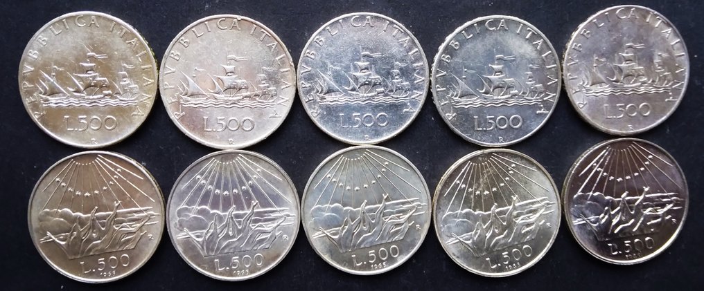 意大利，共和国 500 Lire argento (10 monete)  (没有保留价) #1.0