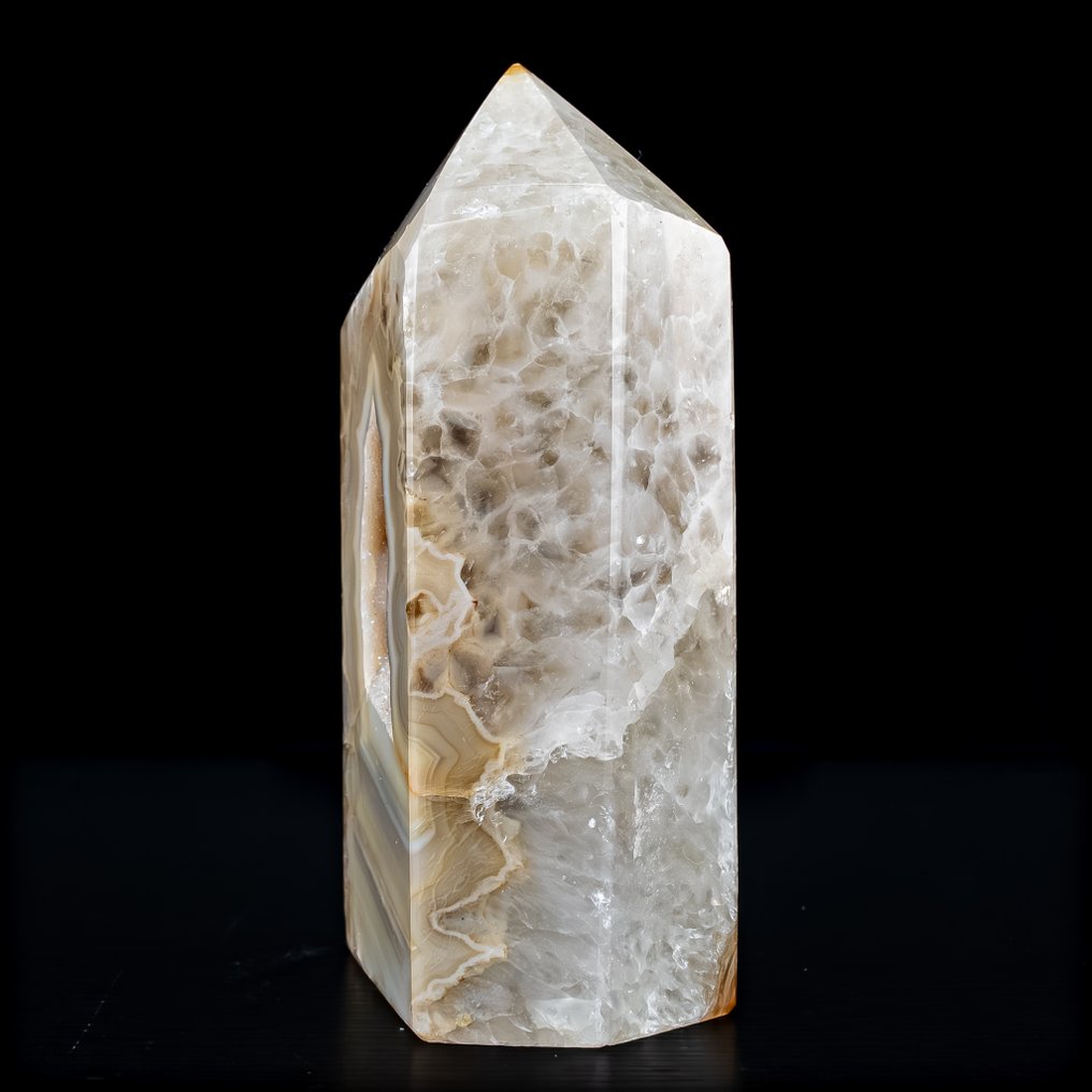 Természetes achát kalcedon obeliszk kristály Brazíliából – drúzával A természet remekműve a legmagasabb minőségben.- 903.71 g #2.1