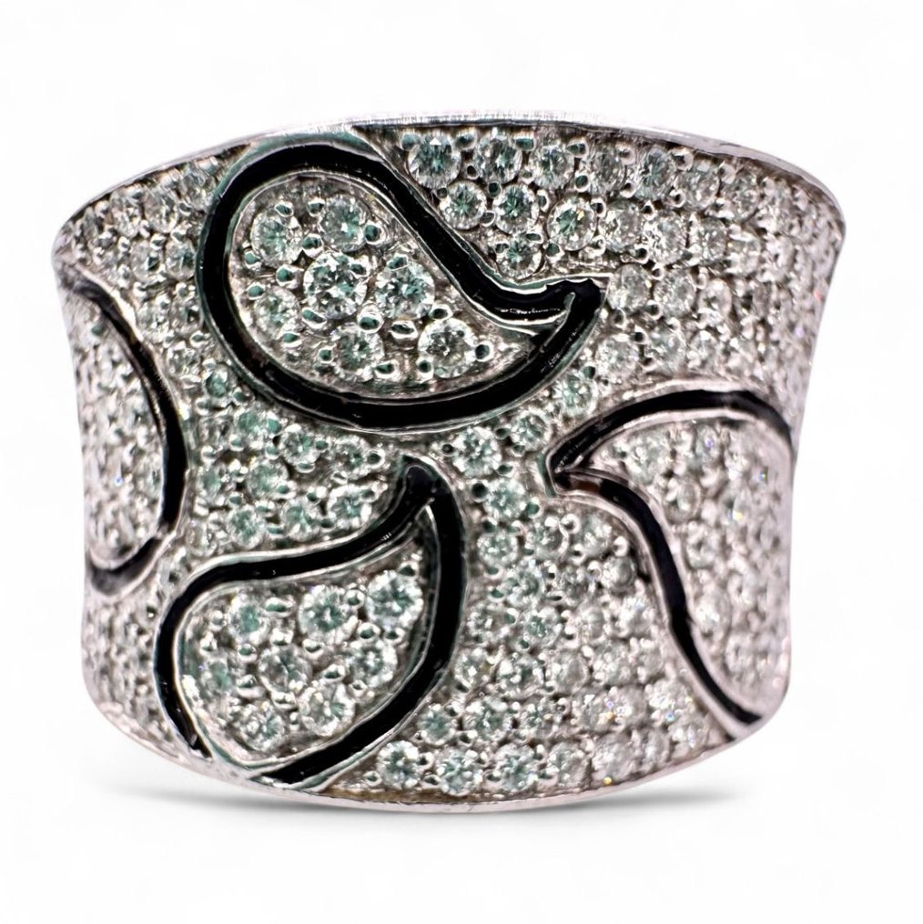 Zancan - Δαχτυλίδι - 18 καράτια Λευκός χρυσός - Διαμάντια και σμάλτα #4.3