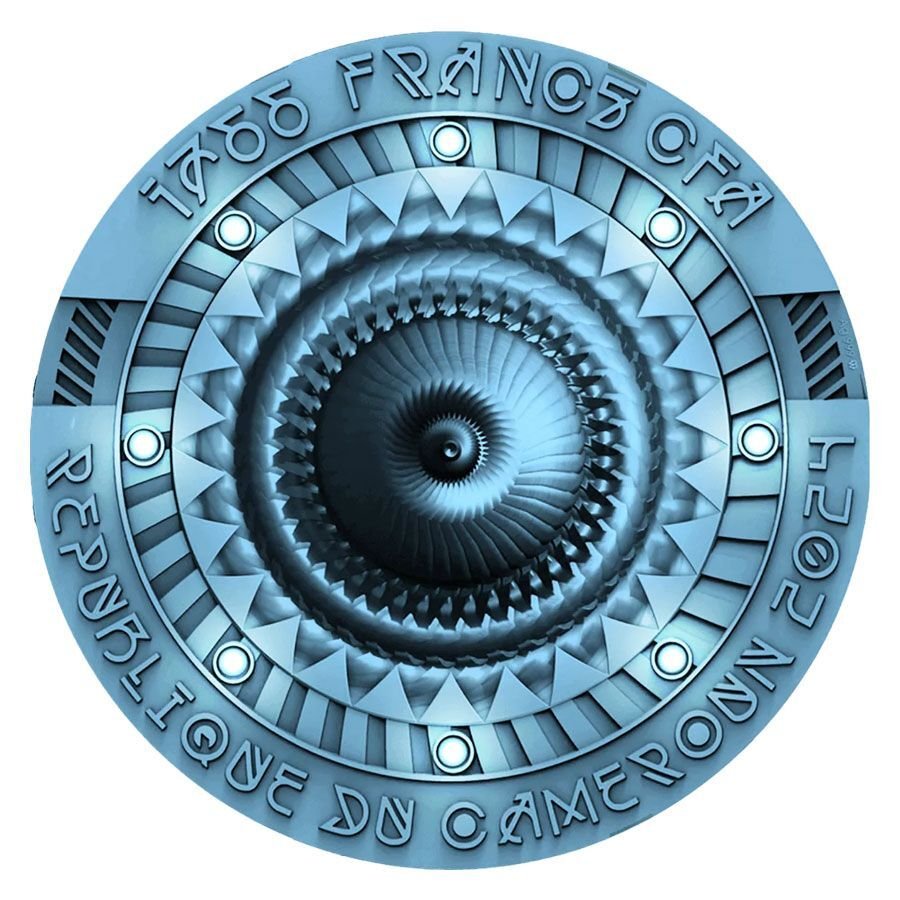 Cameroon. 1766 Francs 2024 7 oz 1766 CFA Cameroon Francs Flying UFO MP-1766 Blue Galaxy Edition Levitating Coin #2.1