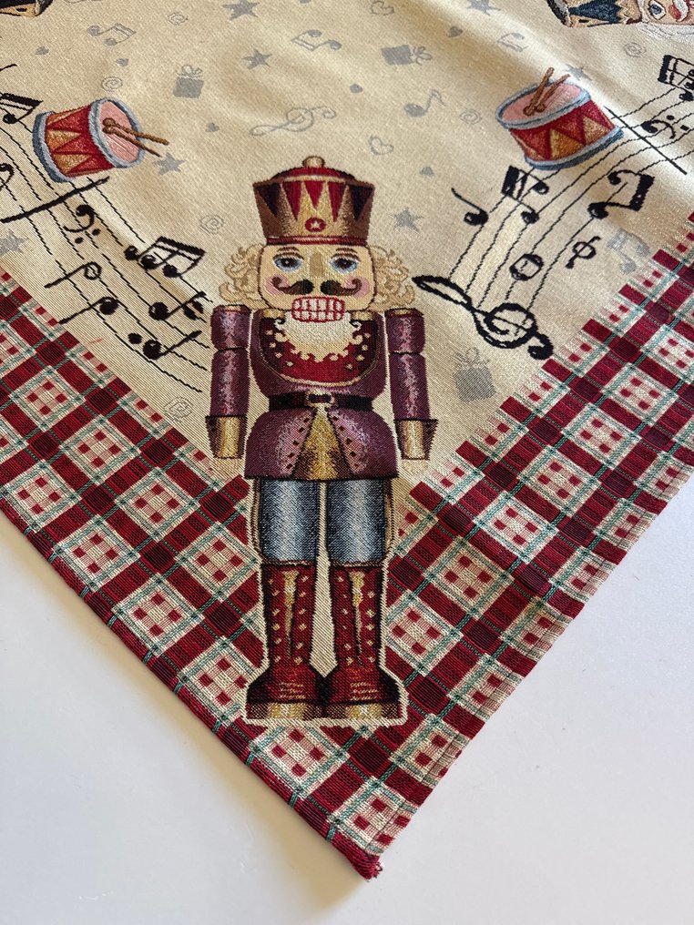 San Leucio top quality - Centrepiece - Festive tapestry, Christmas centerpiece, Nutcracker, and Christmas musical notes.  - cotton fabric #1.0