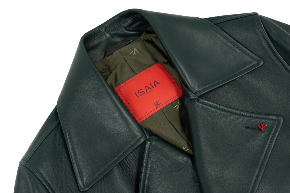 RRP 5800€ ISAIA Noble Green Jacket Coat Peacoat 100% Lambskin Leather - 48 IT - Jacket - New with tags #3.2