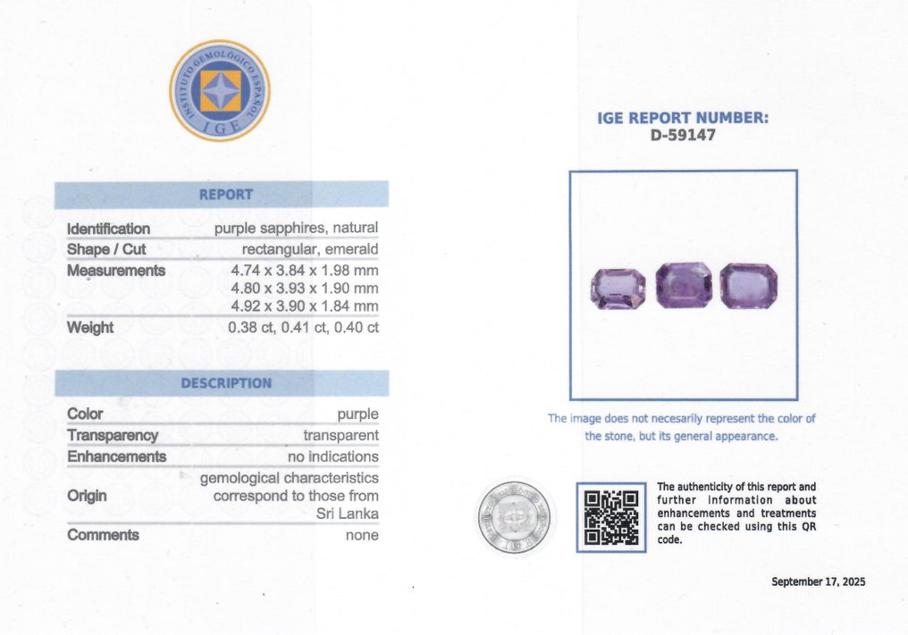 3 pcs  Ροζ Ζαφείρι  - 1.19 ct - Instituto Gemólogico Español (IGE) - Χωρίς θεραπείες #2.1