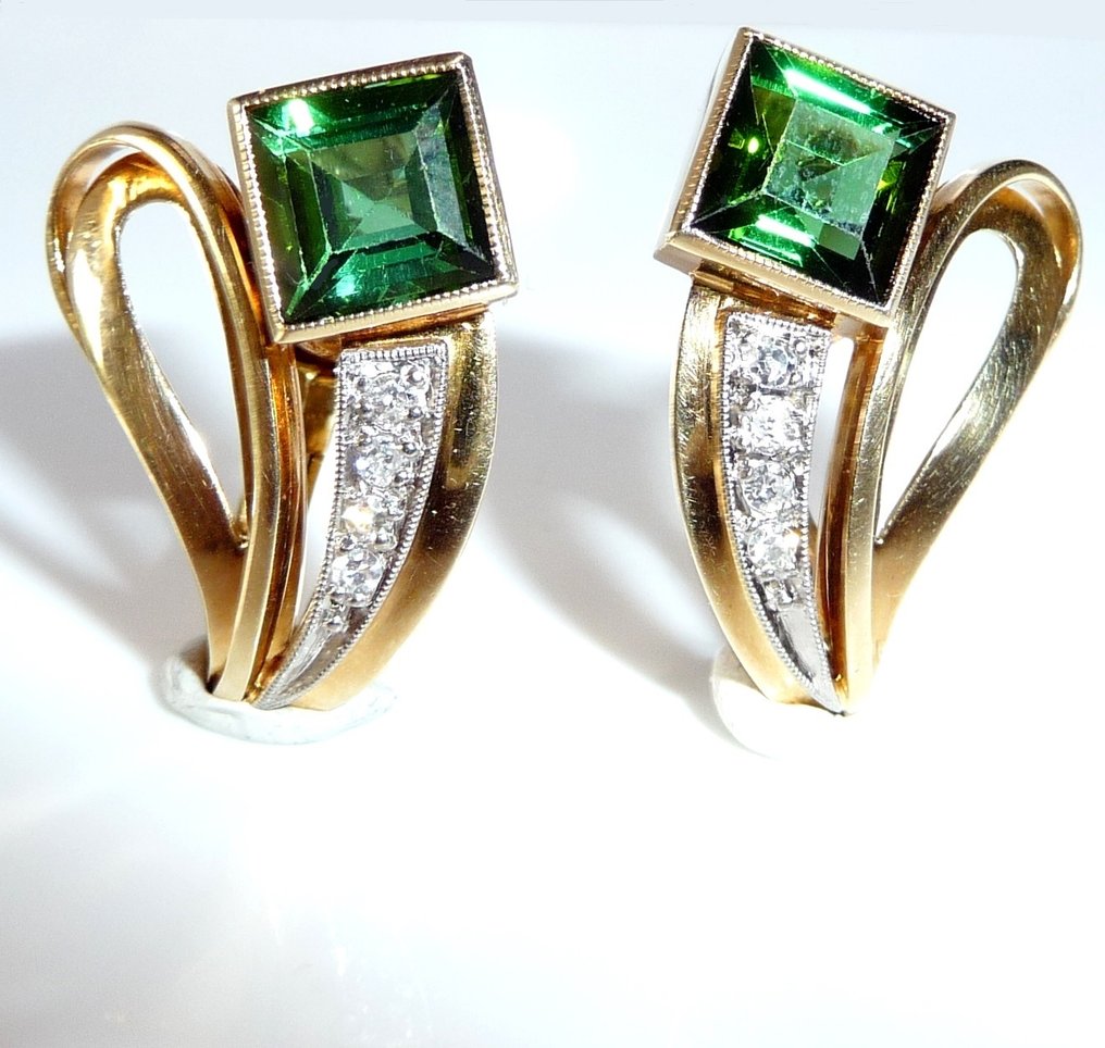 耳环 - 14K包金 黄金 -  3.20ct. tw. 电气石 - 钻石 - Reine Clips #3.2