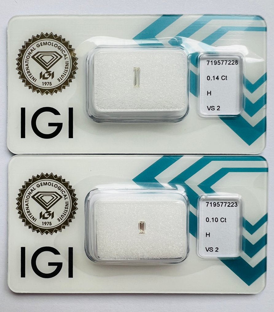 没有保留价 - 2 pcs 钻石  (天然)  - 0.24 ct - 矩形 - H - VS2 轻微内含二级 - 国际宝石研究院（IGI） - Baguette 配对 #1.0