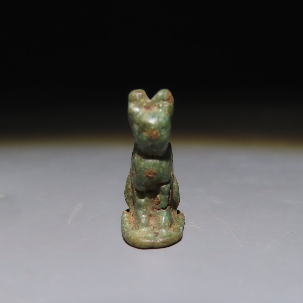 Ancient Egyptian Faience Bastet Amulet. Late Period, 664 - 332 BC. 1.8 cm height. #1.0