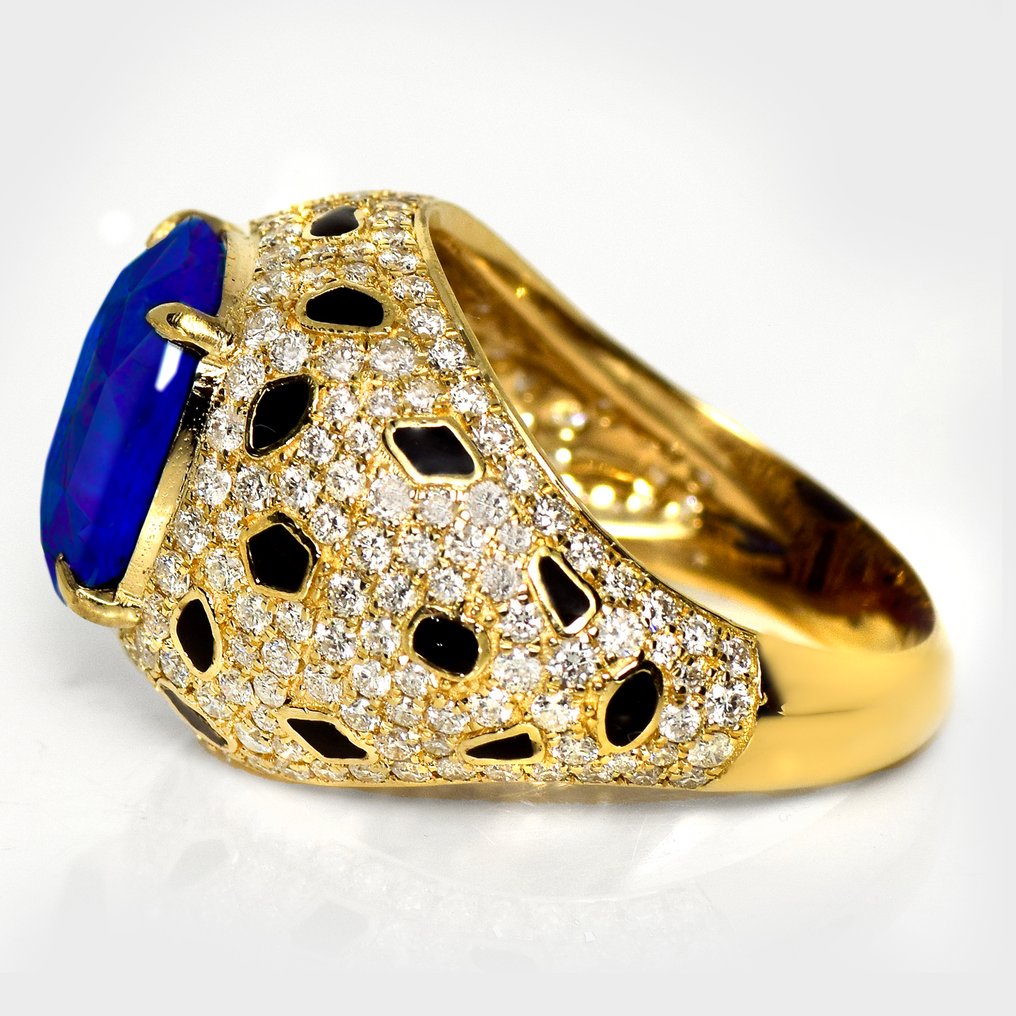 戒指 - 14K包金 黄金 -  7.89ct. tw. 蓝宝石 - 钻石 #2.1