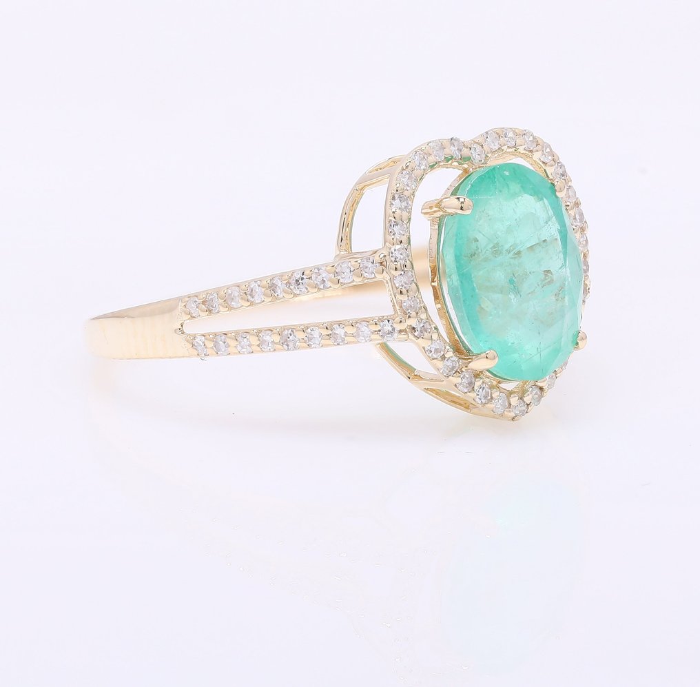 Sans Prix de Réserve - Bague - 14 carats Or jaune -  2.07ct. tw. Émeraude - Diamant #1.0