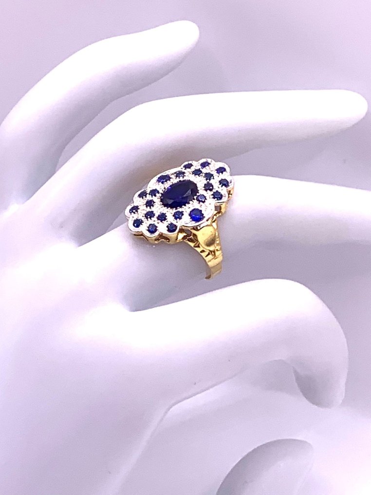 χωρίς τιμή ασφαλείας - Δαχτυλίδι - 9 kt. Κίτρινο χρυσό, Ασημί Ζαφείρι - Ζαφείρι #1.0