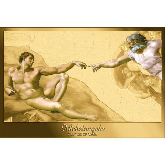 1/10 Troy Ounce - Χρυσός .999 - 2025 1/10 oz .999 Fine Gold Michelangelo 550th Birthday Creation Of Adam in Wooden Frame #1.0