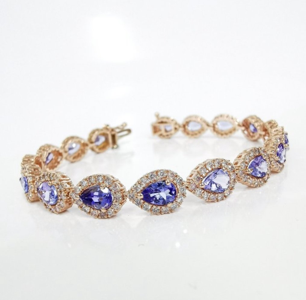 Βραχιόλι - 14 καράτια Ροζ χρυσό - 11.52ct. tw. Τανζανίτης - Διαμάντι #1.0