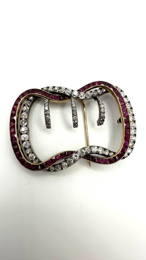 Καρφίτσα - 14 καράτια Κίτρινο χρυσό, Πλατίνα -  10.00ct. tw. Διαμάντι (Φυσικό)  - Ρουμπίνι #3.2