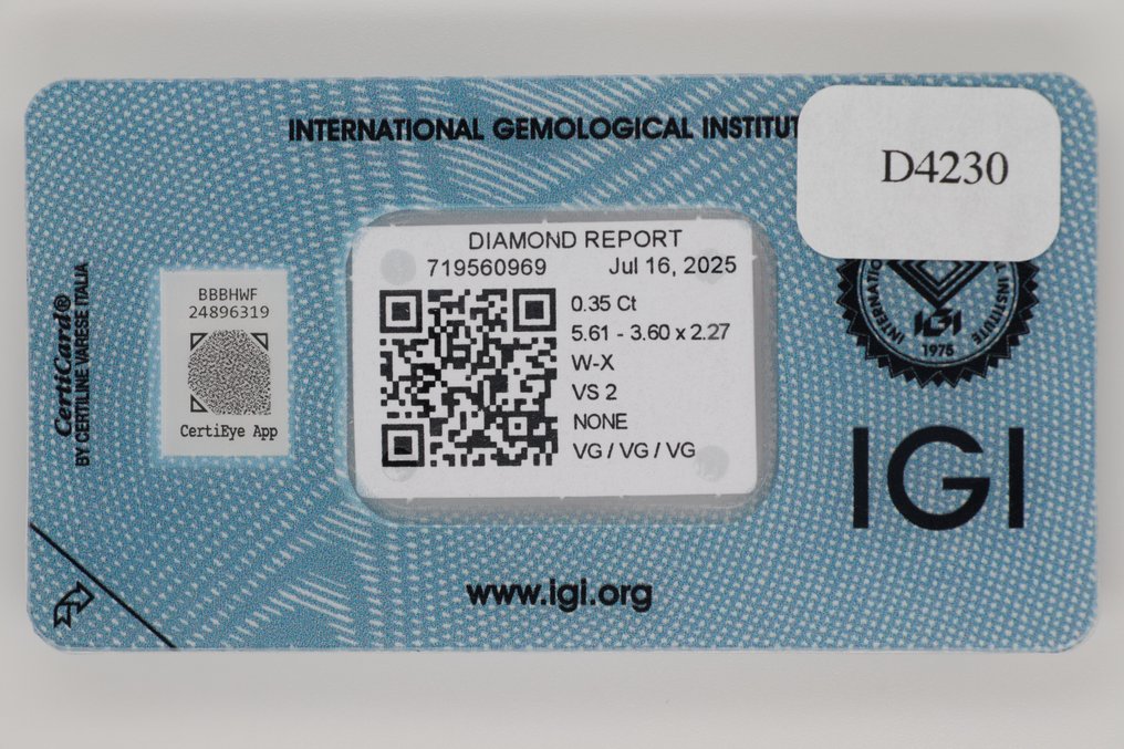 Fără preț de rezervă - 1 pcs Diamant (Natural) - 0.35 ct - Pară - VS2 - IGI (Institutul gemologic internațional) #3.2