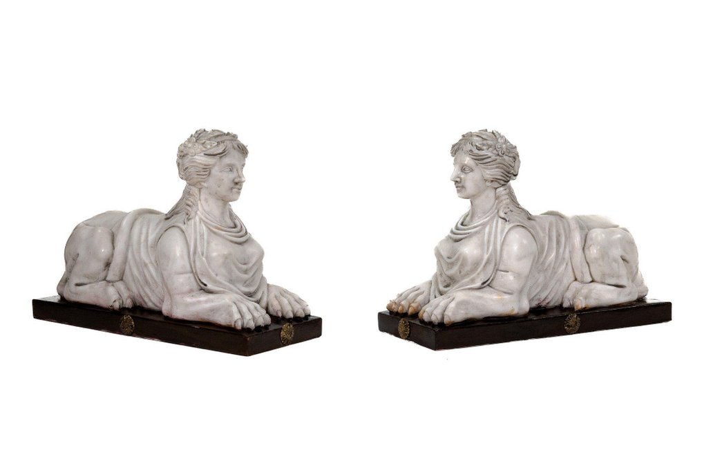 Sculpture, Coppia di Sfingi in marmo 40 cm - 28 cm - Marble #1.0