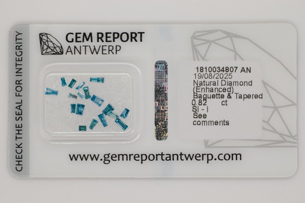 Utan reservationspris - 18 pcs Diamant (Färgbehandlad) - 0.82 ct - Rektangel - SI1, SI2, I1, I2, I3 - Gem Report Antwerpen (GRA) #1.0