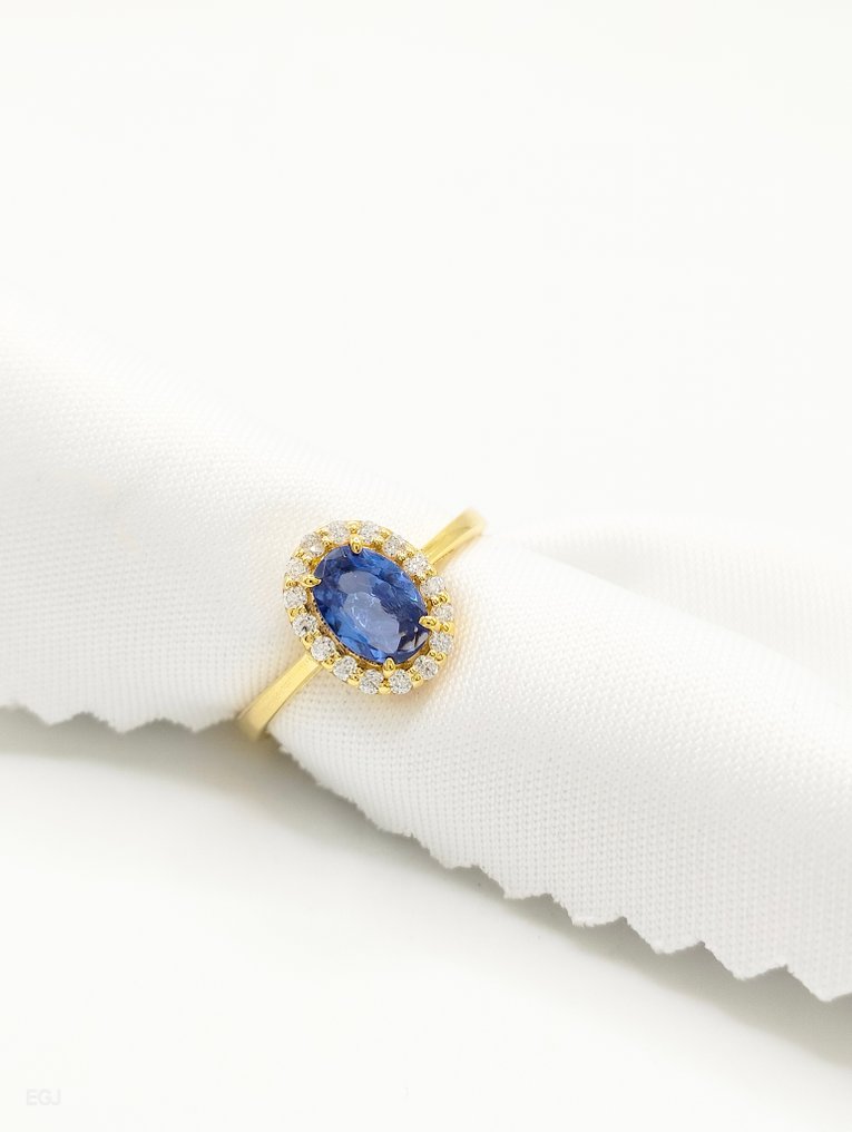 χωρίς τιμή ασφαλείας - Δαχτυλίδι - 14 καράτια Κίτρινο χρυσό Ζαφείρι - Διαμάντι #1.0