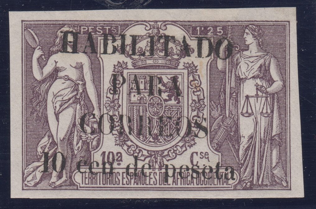 几内亚 1905 - 保单。10分，额外收费1.25比塞塔，深紫色。 - Edifil 58AD #1.0